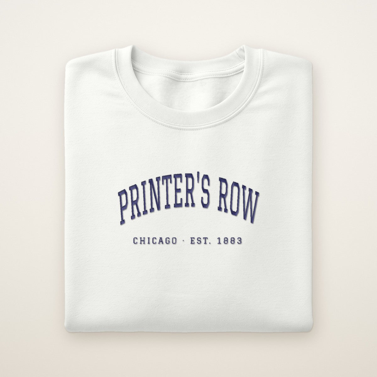 Printer's Row Chicago Embroidered Crewneck — Navy Thread