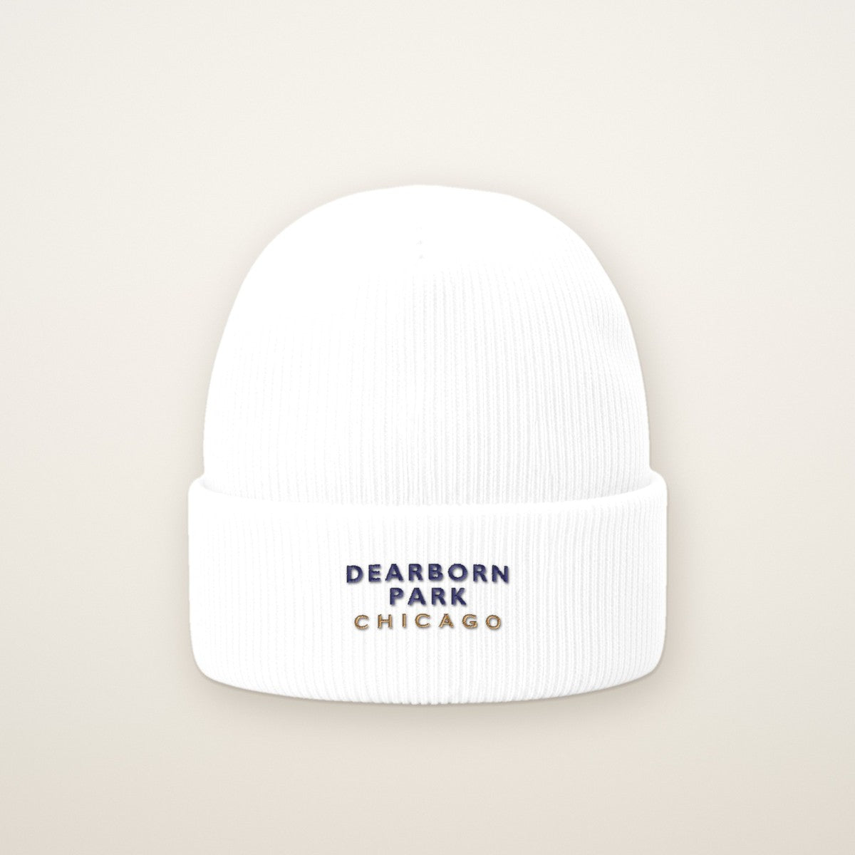 Dearborn Park Chicago Embroidered Cuffed Beanie — Navy Thread