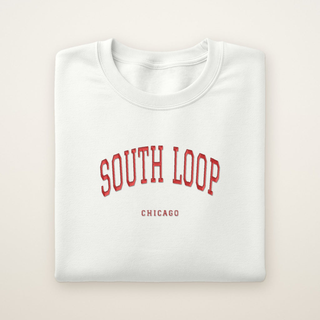 South Loop Chicago Embroidered Crewneck — Red Thread