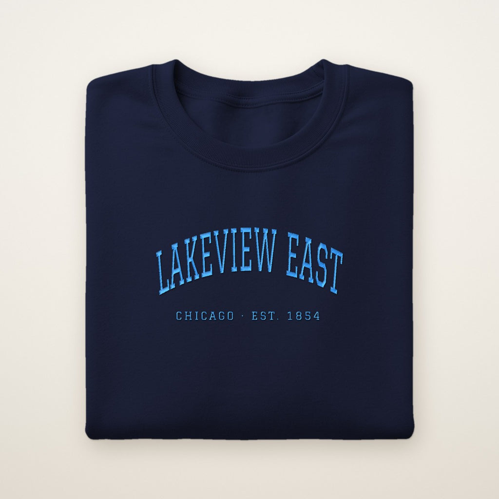 Lakeview East Chicago Embroidered Crewneck — Sky Blue Thread