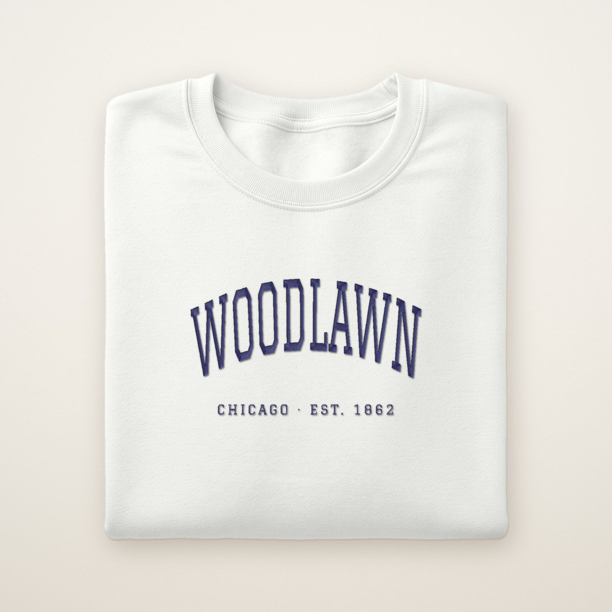 Woodlawn Chicago Embroidered Crewneck — Navy Thread