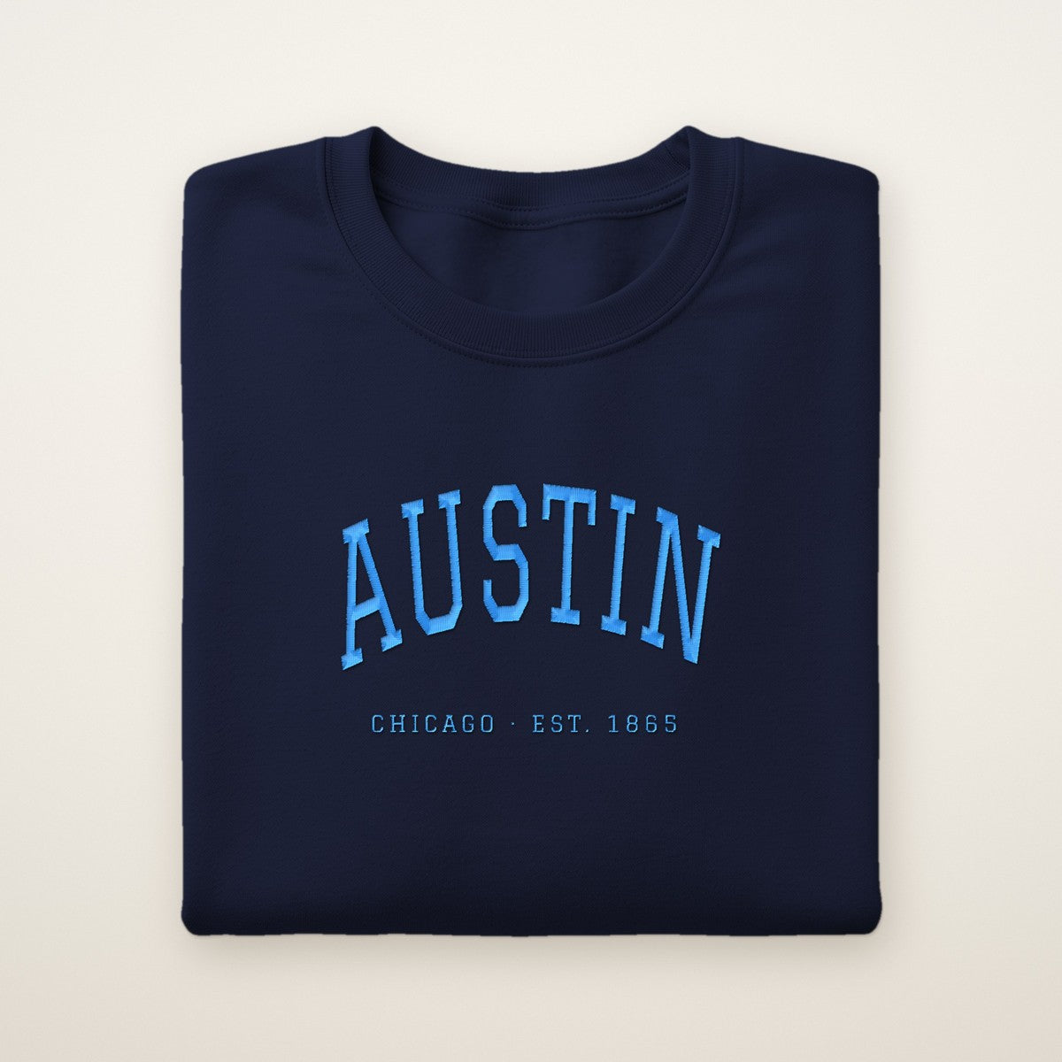 Austin Chicago Embroidered Crewneck — Sky Blue Thread