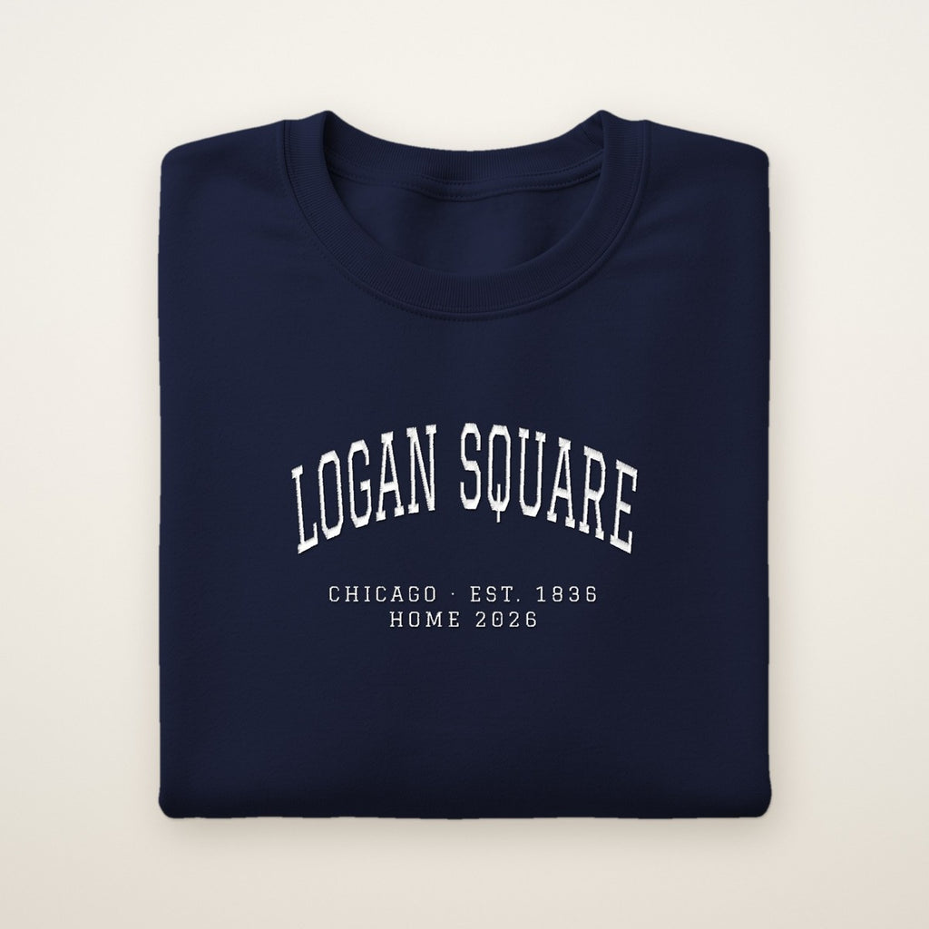 Logan Square Chicago Home 2026 Embroidered Crewneck — White Thread