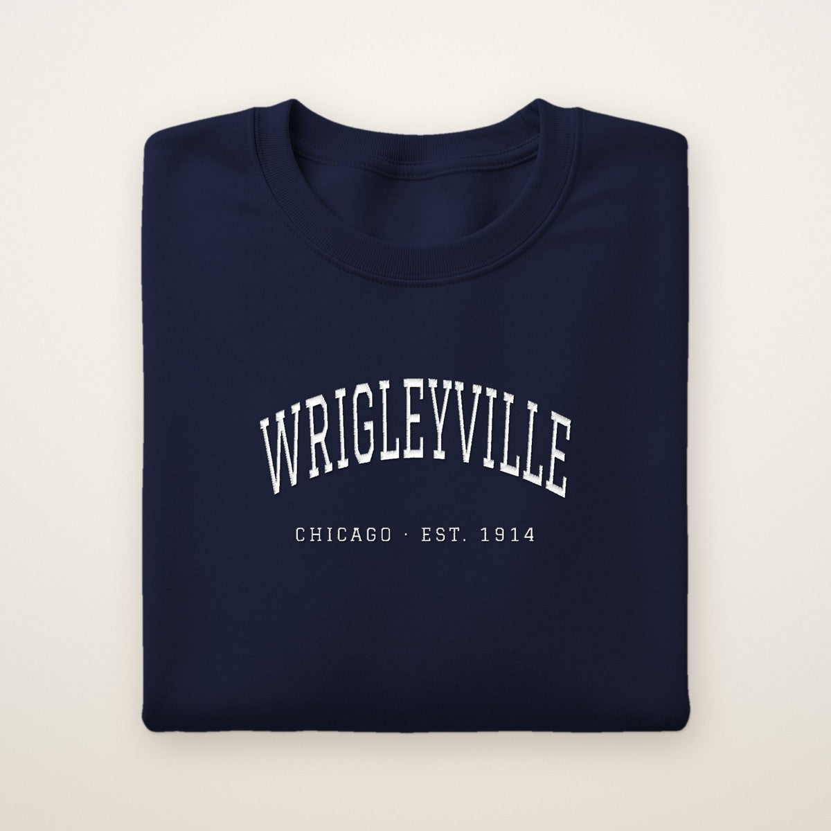 Wrigleyville Chicago Embroidered Crewneck — White Thread