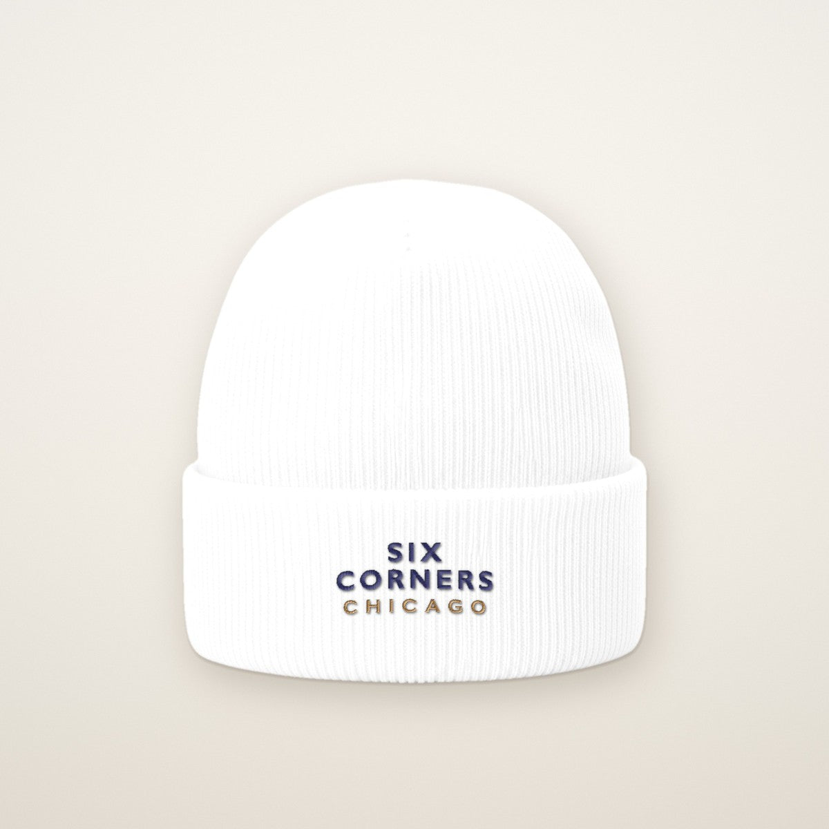 Six Corners Chicago Embroidered Cuffed Beanie — Navy Thread