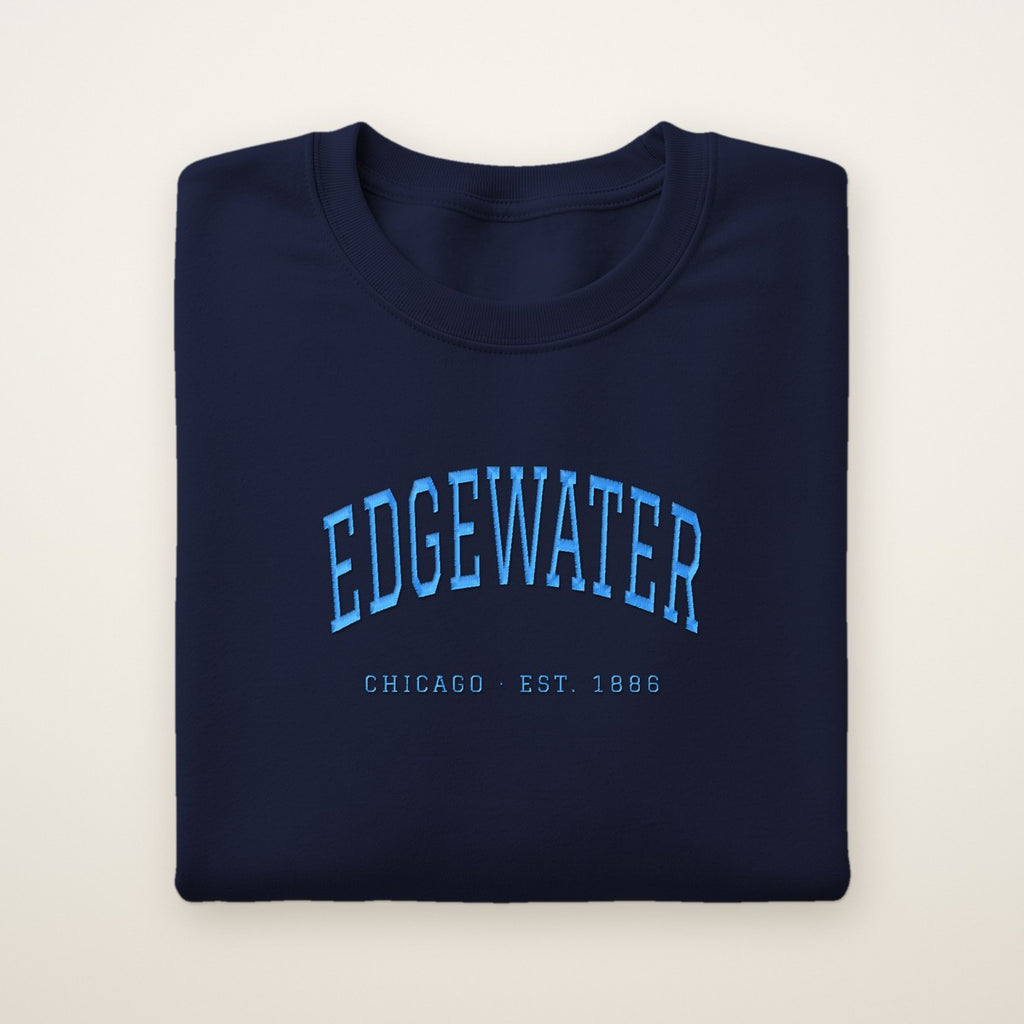 Edgewater Chicago Embroidered Crewneck — Sky Blue Thread