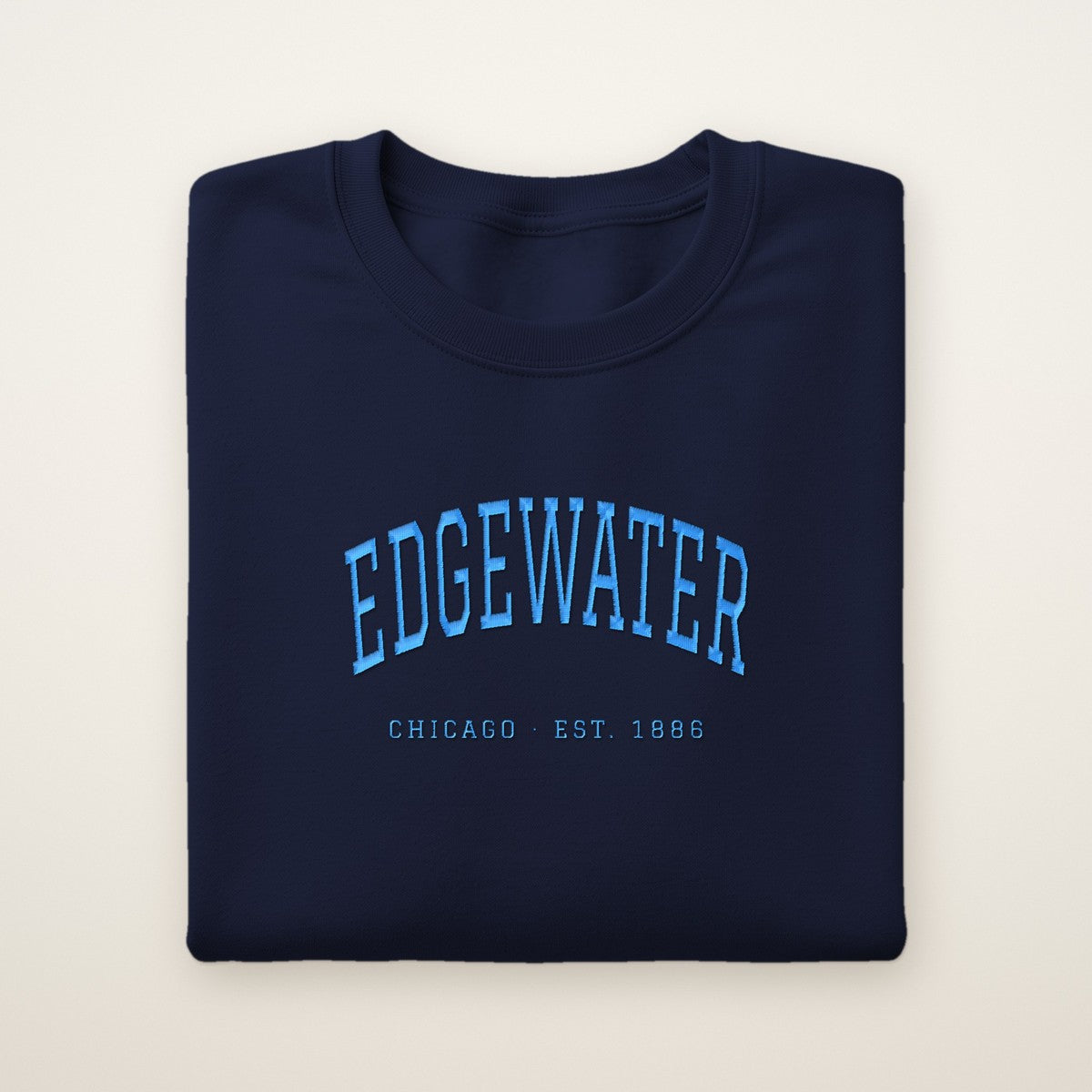 Edgewater Chicago Embroidered Crewneck — Sky Blue Thread