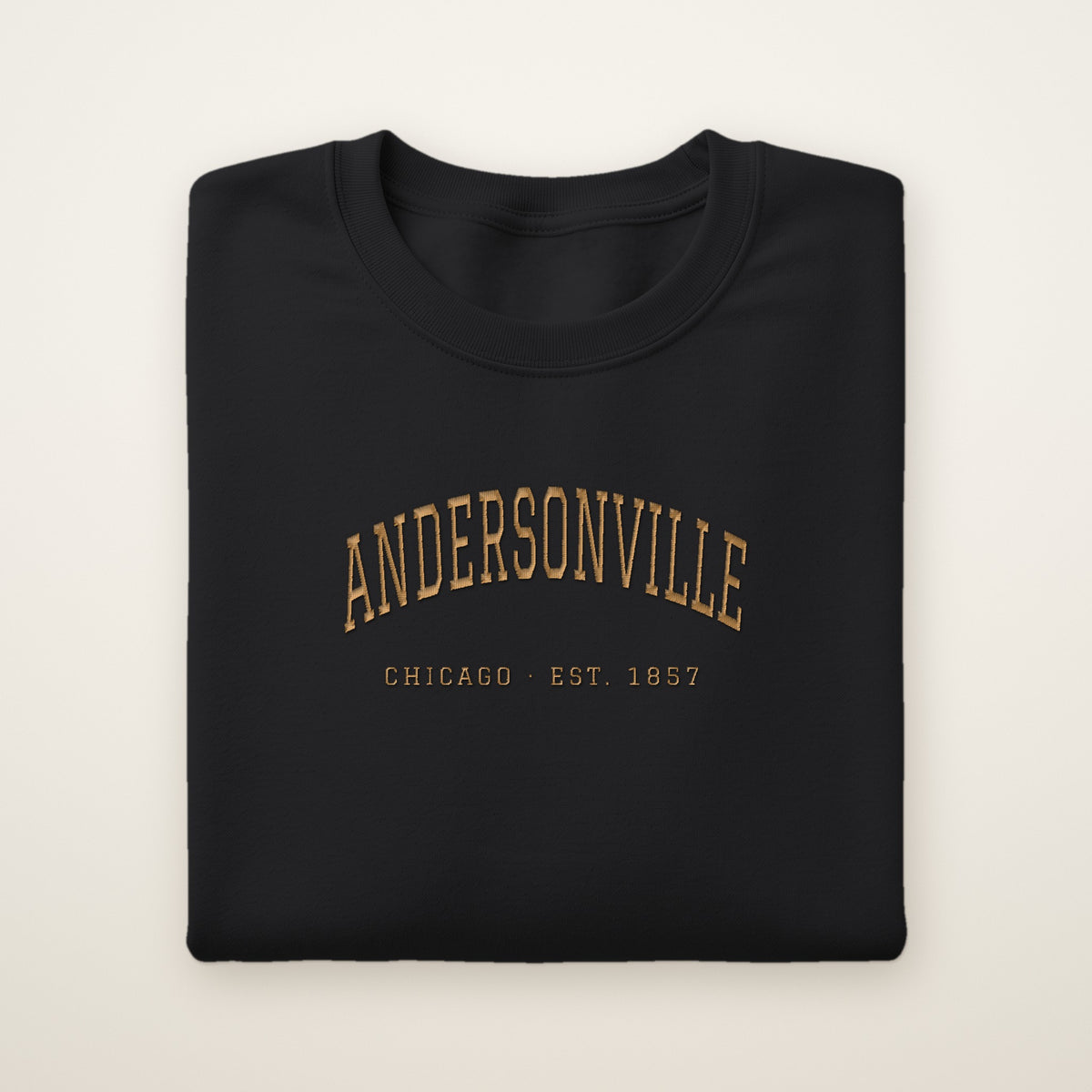 Andersonville Chicago embroidered crewneck sweatshirt, Black, gold embroidery