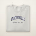 Andersonville Chicago embroidered crewneck sweatshirt, Ash, navy embroidery
