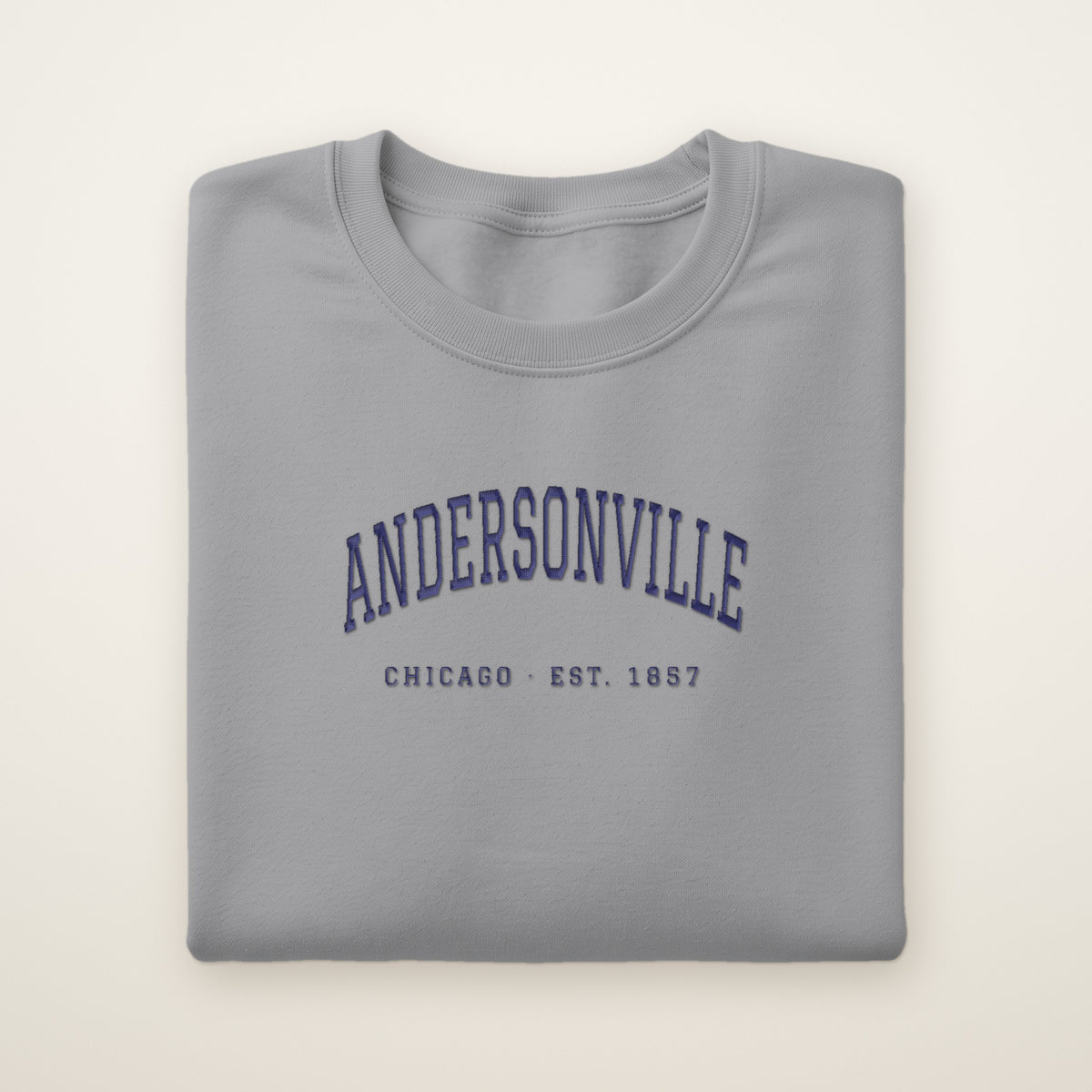 Andersonville Chicago embroidered crewneck sweatshirt, Sport Grey, navy embroidery