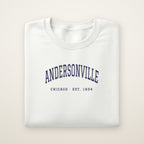 Andersonville Chicago embroidered crewneck sweatshirt, White, navy embroidery