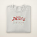 Andersonville Chicago embroidered crewneck sweatshirt, Ash, red embroidery