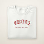 Andersonville Chicago embroidered crewneck sweatshirt, White, red embroidery