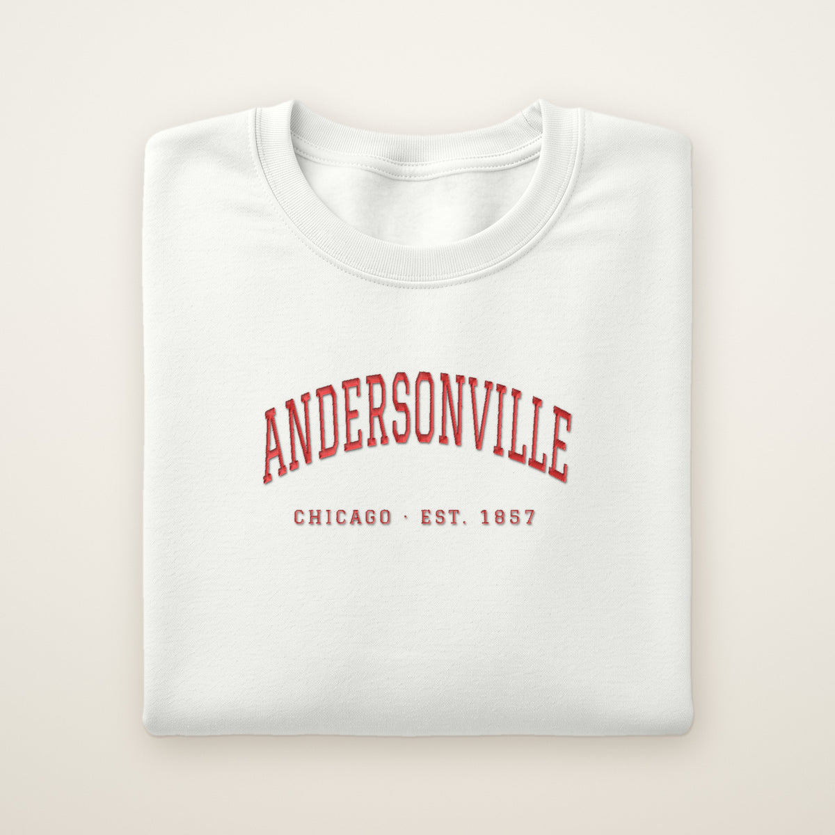 Andersonville Chicago embroidered crewneck sweatshirt, White, red embroidery