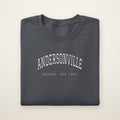 Andersonville Chicago embroidered crewneck sweatshirt, Dark Heather, white embroidery