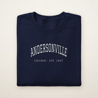 Andersonville Chicago embroidered crewneck sweatshirt, Navy, white embroidery