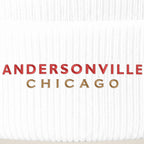 Andersonville Chicago embroidery close-up in red and old gold thread