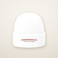 Andersonville Chicago Embroidered Cuffed Beanie, Red Thread, front view