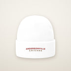 Andersonville Chicago Embroidered Cuffed Beanie, Red Thread, front view