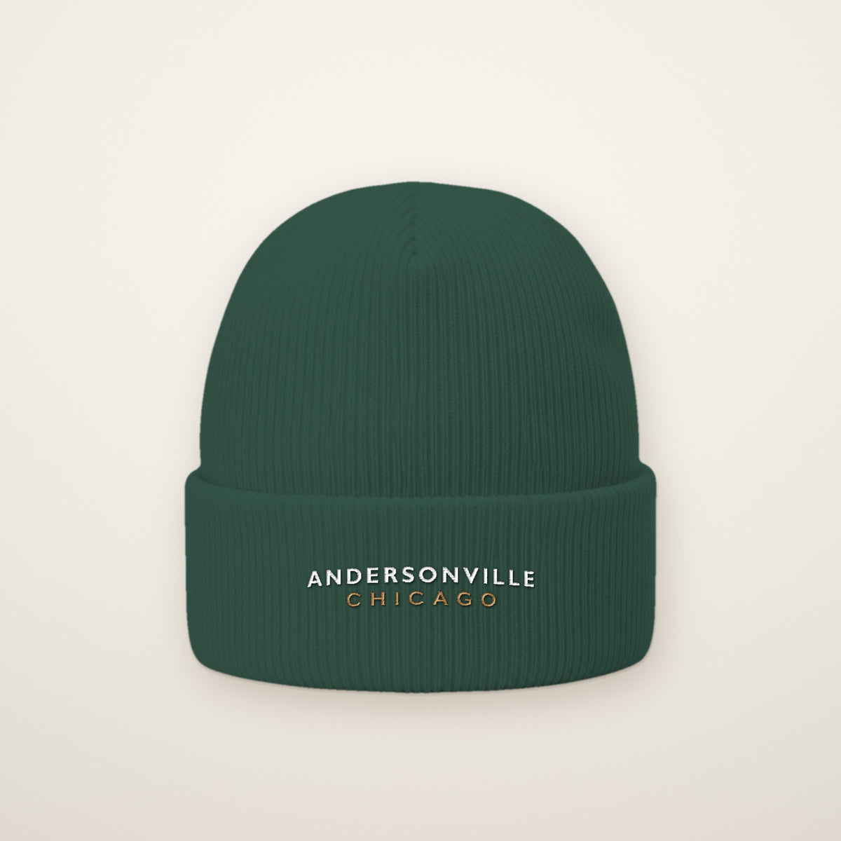 Andersonville Chicago Embroidered Cuffed Beanie in Spruce