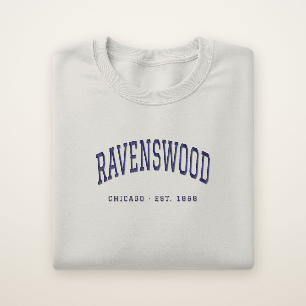 Ravenswood Chicago Embroidered Crewneck — Navy Thread on Ash