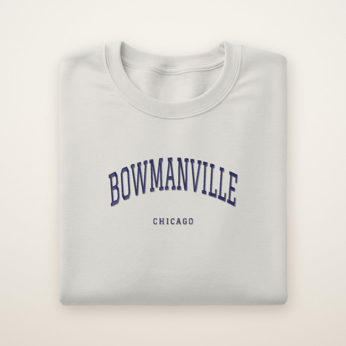 Bowmanville Chicago Embroidered Crewneck — Navy Thread on Ash