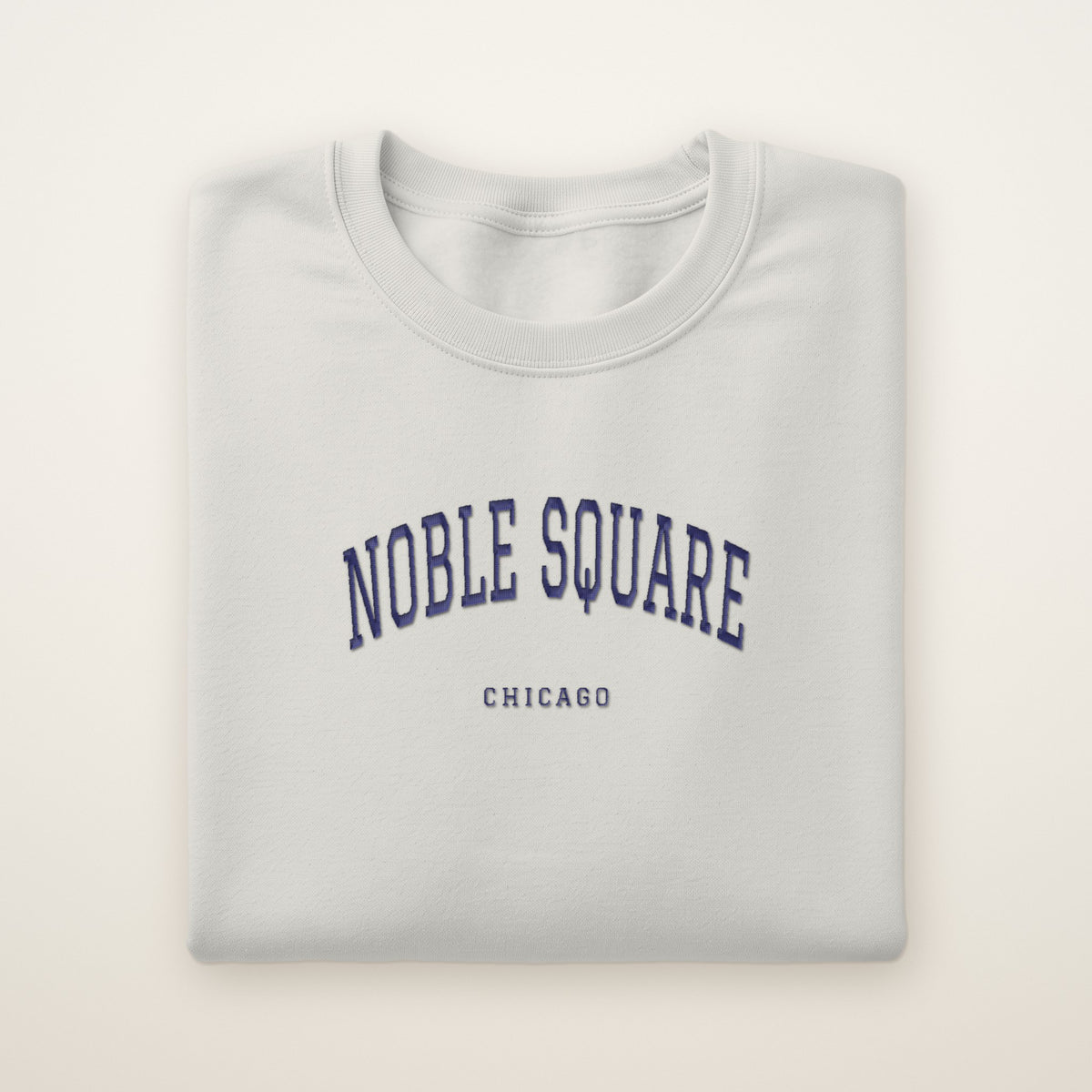 Noble Square Chicago Embroidered Crewneck — Navy Thread on Ash