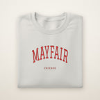 Mayfair Chicago Embroidered Crewneck — Red Thread on Ash