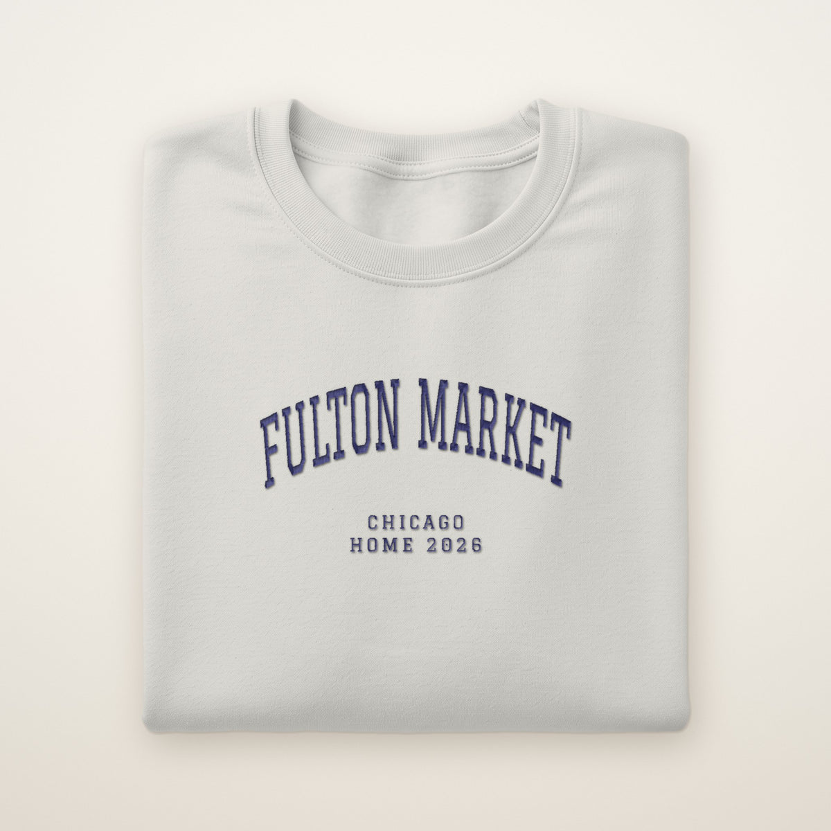 Fulton Market Chicago Home 2026 Embroidered Crewneck — Navy Thread on Ash