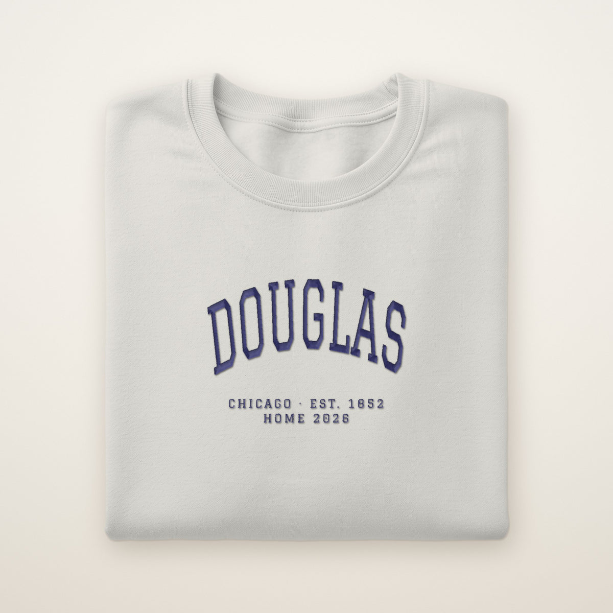 Douglas Chicago Home 2026 Embroidered Crewneck — Navy Thread on Ash