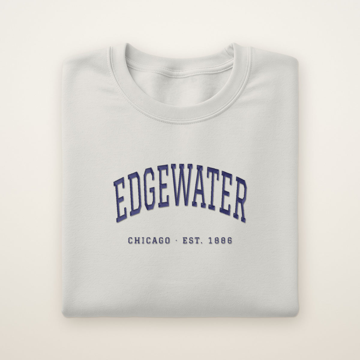 Edgewater Chicago Embroidered Crewneck — Navy Thread on Ash