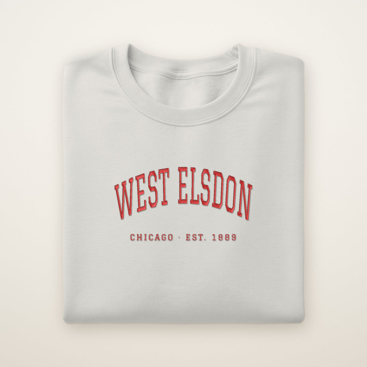 West Elsdon Chicago Embroidered Crewneck — Red Thread on Ash