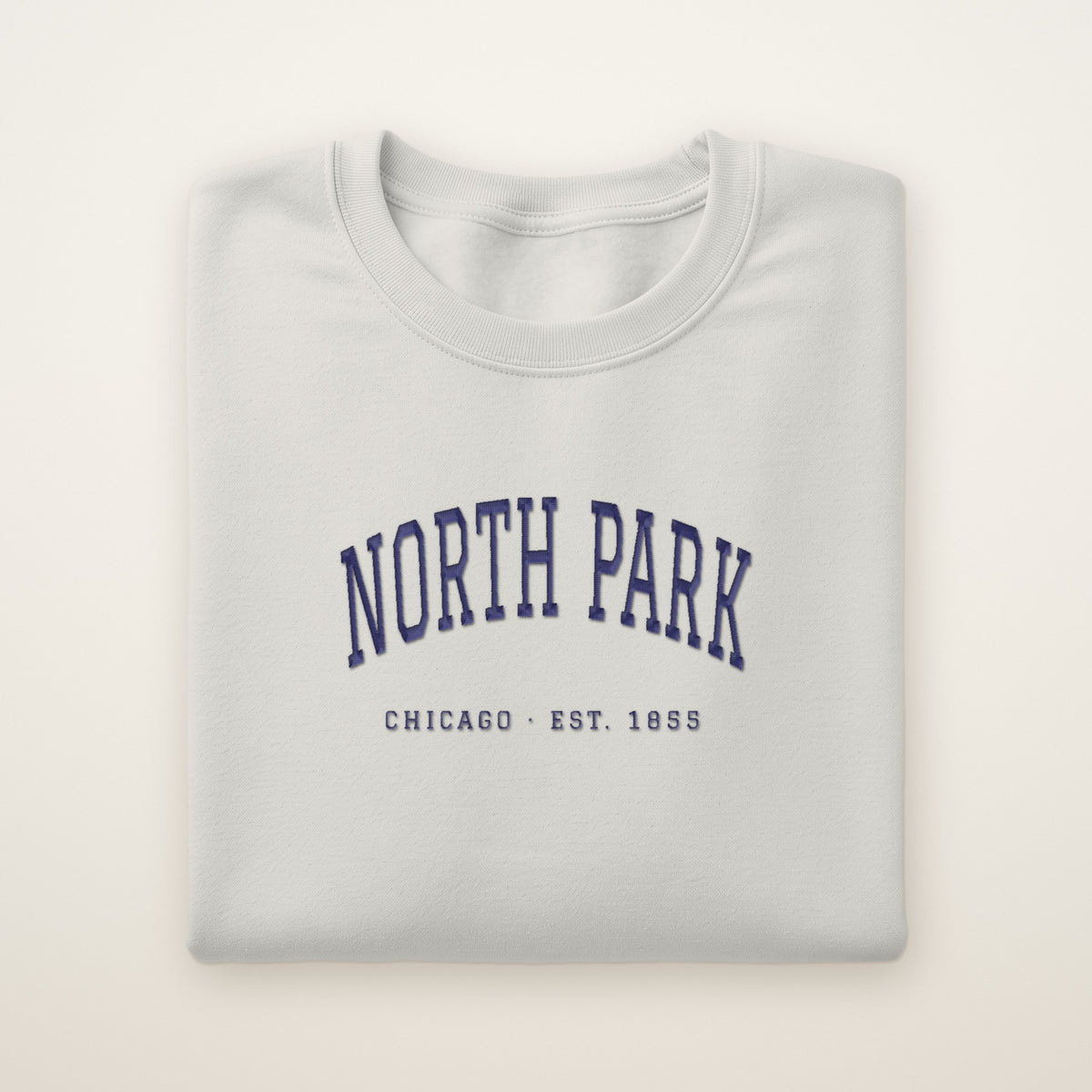 North Park Chicago Embroidered Crewneck — Navy Thread on Ash