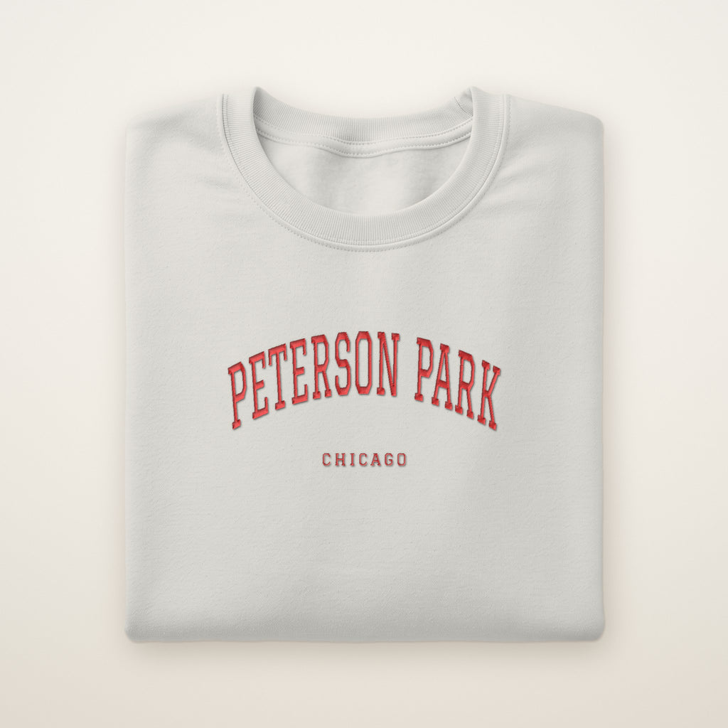 Peterson Park Chicago Embroidered Crewneck — Red Thread on Ash
