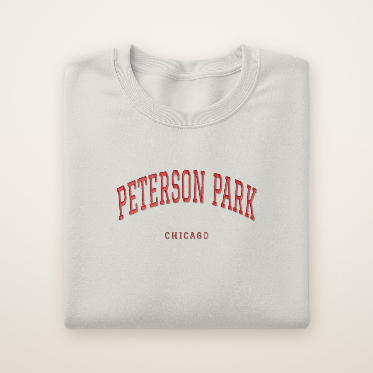 Peterson Park Chicago Embroidered Crewneck — Red Thread on Ash