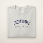 Lincoln Square Chicago Embroidered Crewneck — Navy Thread on Ash
