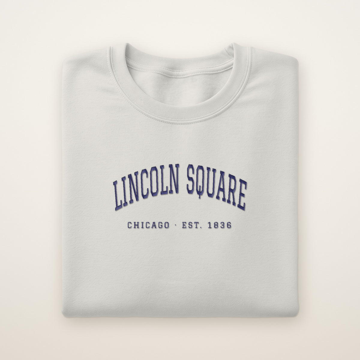 Lincoln Square Chicago Embroidered Crewneck — Navy Thread on Ash
