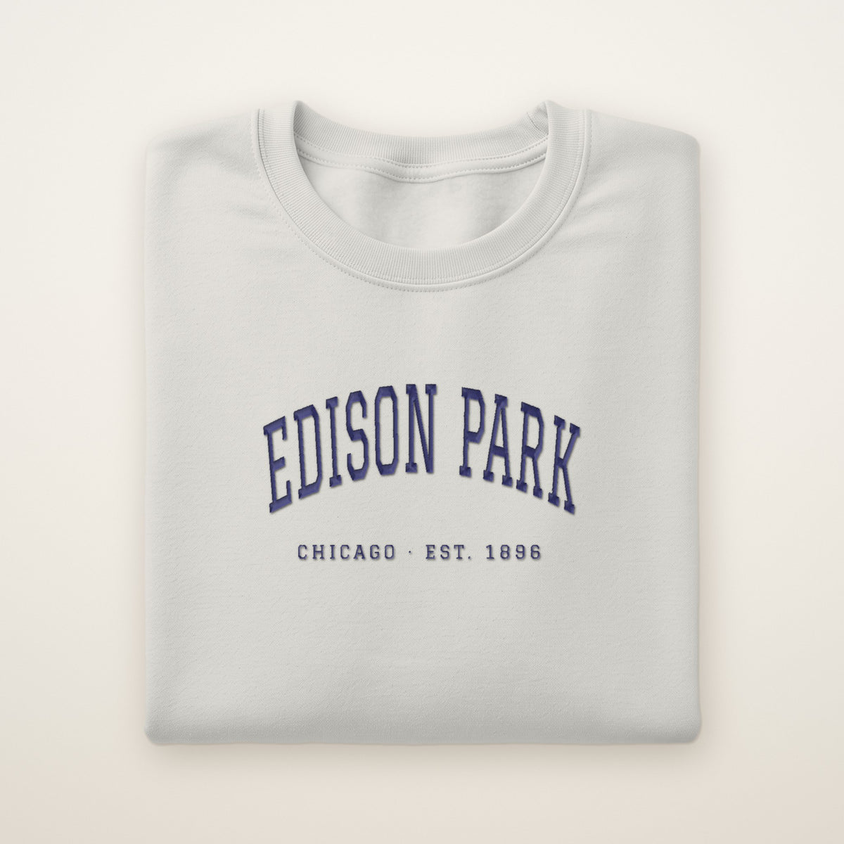 Edison Park Chicago Embroidered Crewneck — Navy Thread on Ash