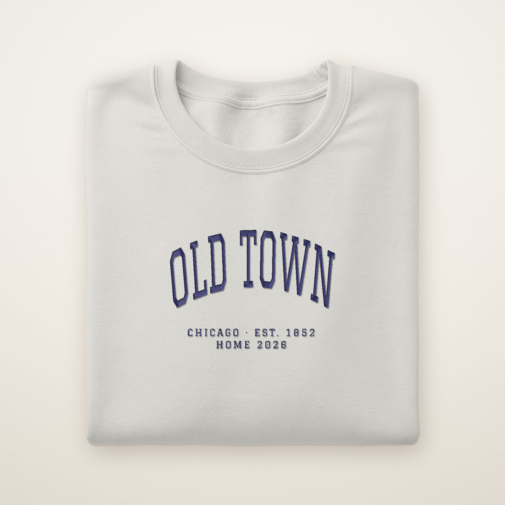 Old Town Chicago Home 2026 Embroidered Crewneck — Navy Thread on Ash