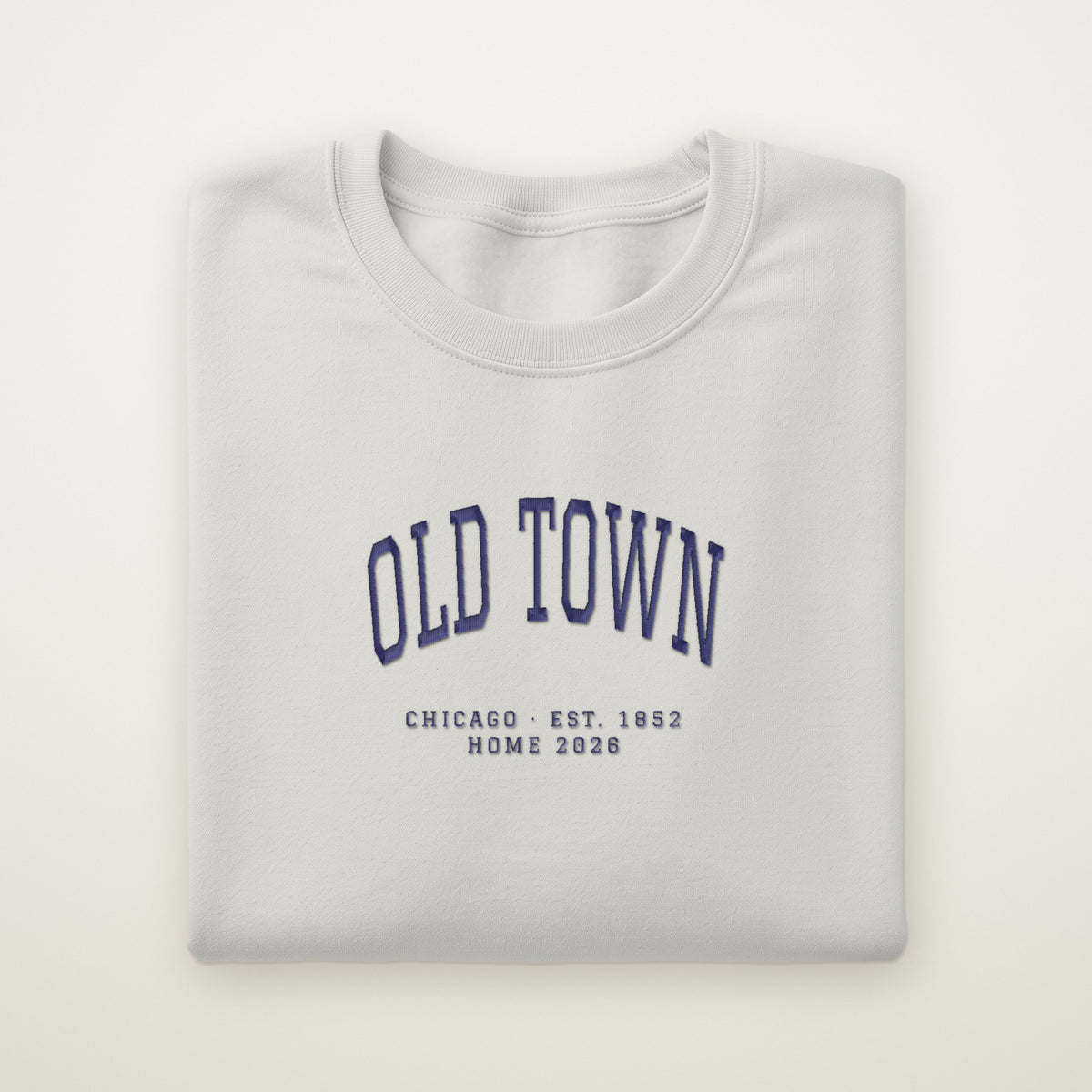 Old Town Chicago Home 2026 Embroidered Crewneck — Navy Thread on Ash