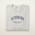 Old Irving Park Chicago Home 2026 Embroidered Crewneck — Navy Thread on Ash