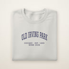 Old Irving Park Chicago Home 2026 Embroidered Crewneck — Navy Thread on Ash