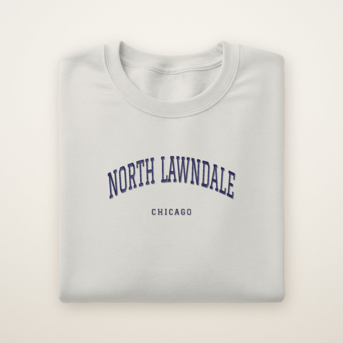 North Lawndale Chicago Embroidered Crewneck — Navy Thread on Ash