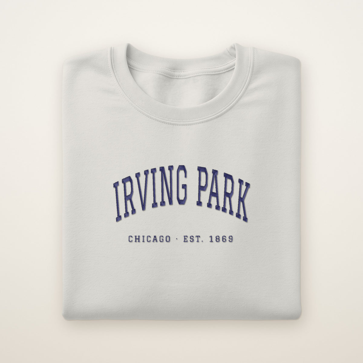 Irving Park Chicago Embroidered Crewneck — Navy Thread on Ash