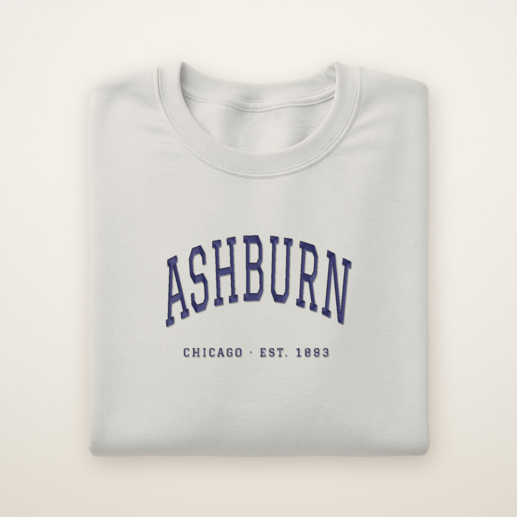 Ashburn Chicago Embroidered Crewneck — Navy Thread on Ash