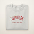 Irving Park Chicago Embroidered Crewneck — Red Thread on Ash