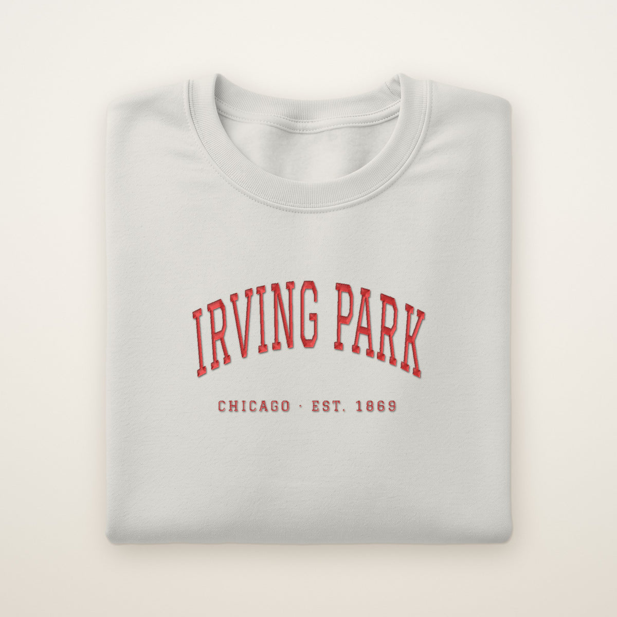 Irving Park Chicago Embroidered Crewneck — Red Thread on Ash