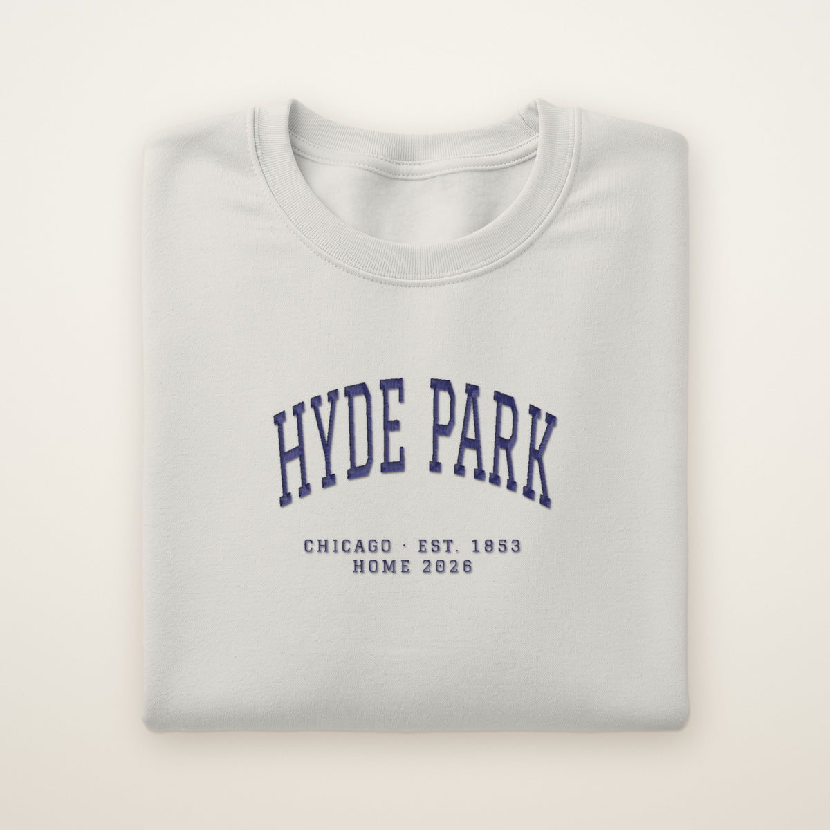 Hyde Park Chicago Home 2026 Embroidered Crewneck — Navy Thread on Ash