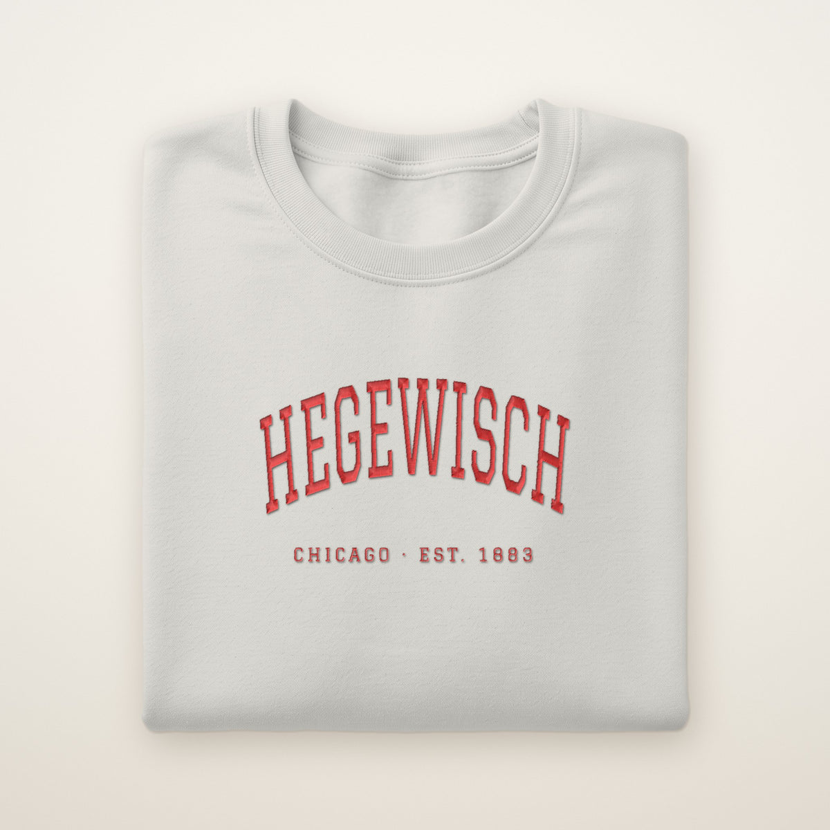 Hegewisch Chicago Embroidered Crewneck — Red Thread on Ash