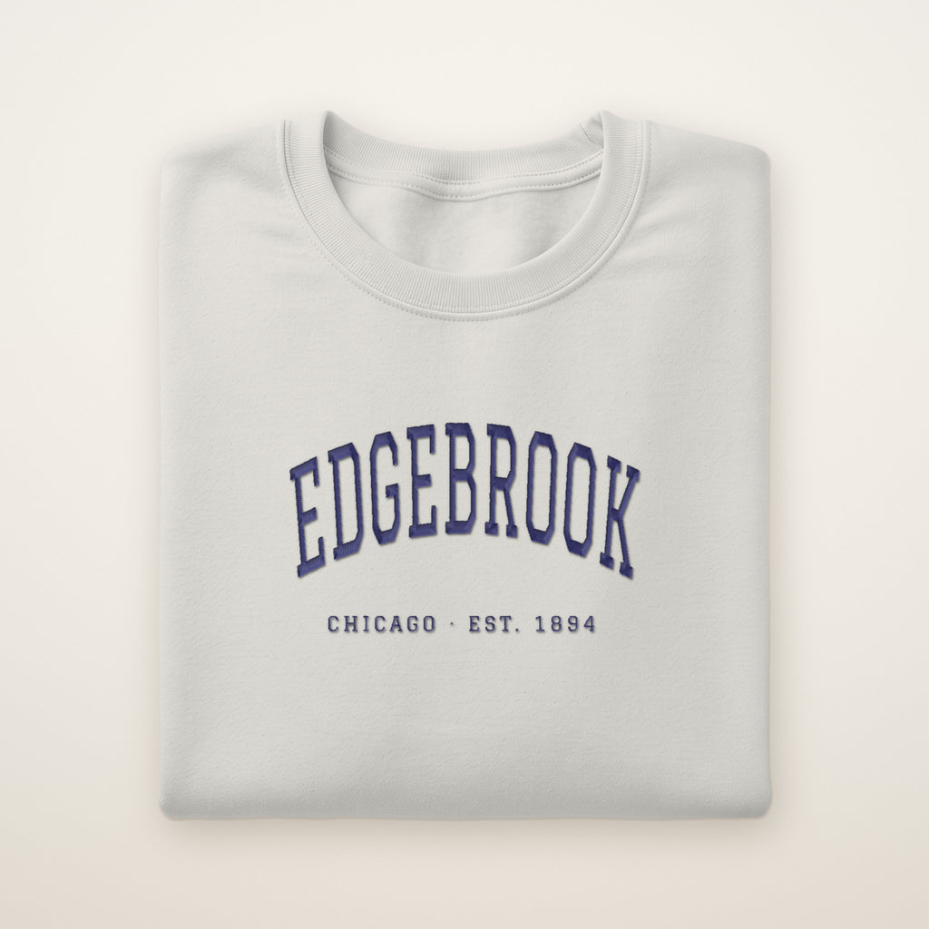 Edgebrook Chicago Embroidered Crewneck — Navy Thread on Ash